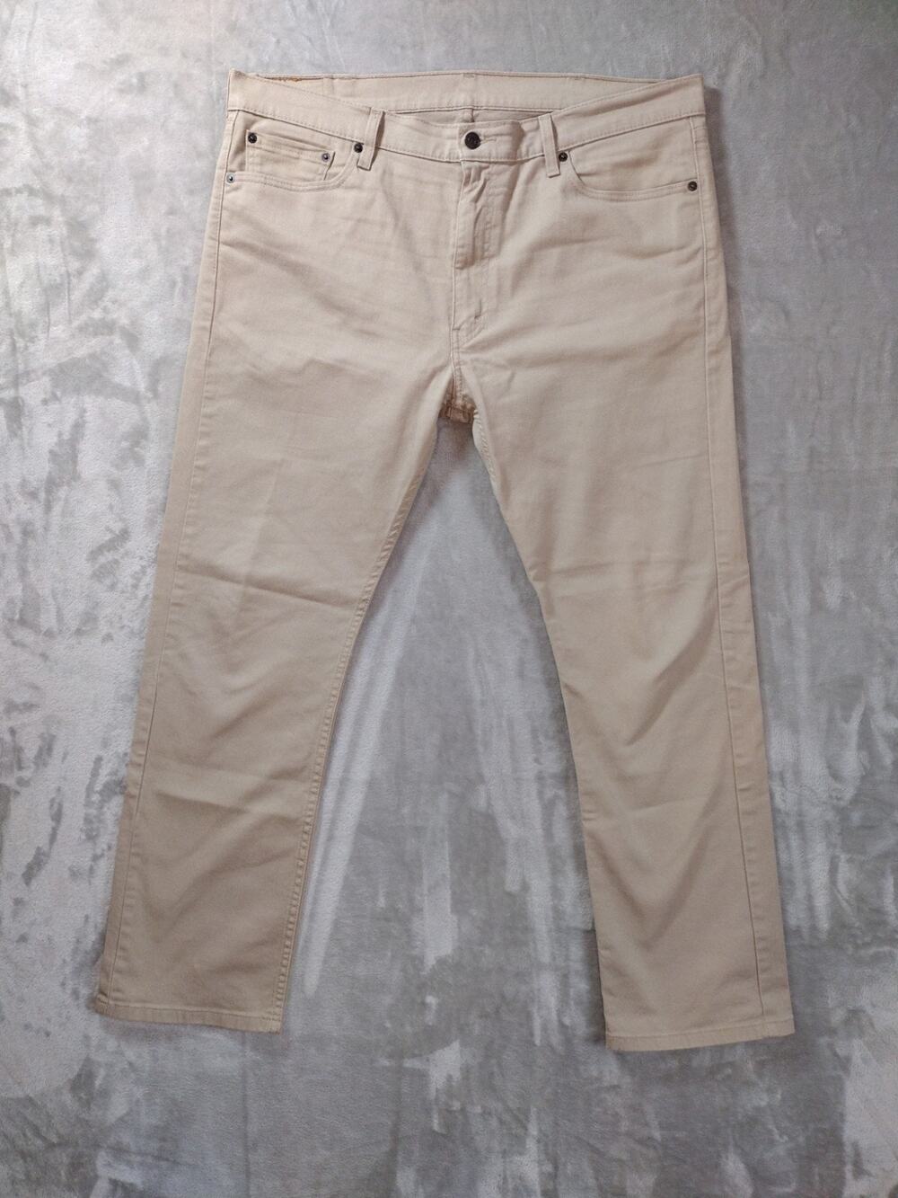 Levis 513 Jeans Mens 38×30 Beige Slim Straight Lt Wash Casual Modern Classic USA